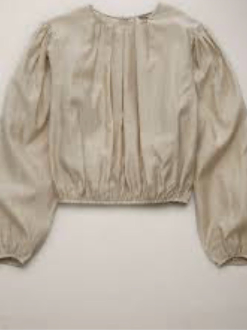 American Eagle Women's Cream Long-Sleeve Gathered Hem Top